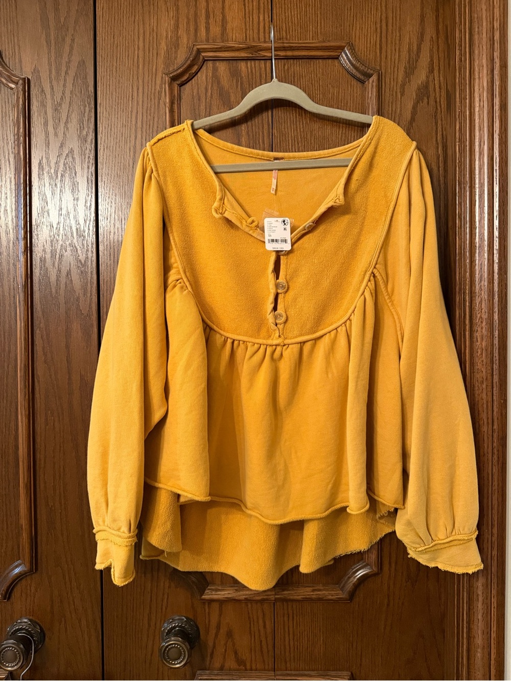 Free People Women's Button-Front Oversized Peasant Sweatshirt size XS
